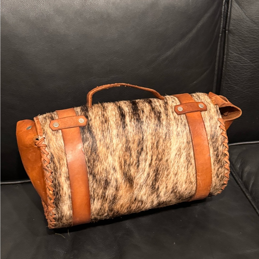 Brown and Tan Leather Fur Bag